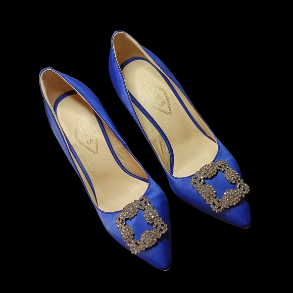 NWOT EKS Royal Satin Pumps W/Rhinestone Embellishments On Toe. - Picture 2 of 16